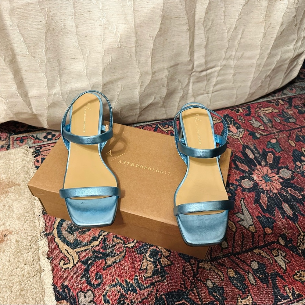 Anthropologie Blue Metallic Sandals